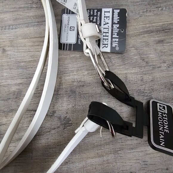 Stone Mountain Double Belted Fanny Bag New White Leather Wristlet Belt Set - Picture 8 of 9